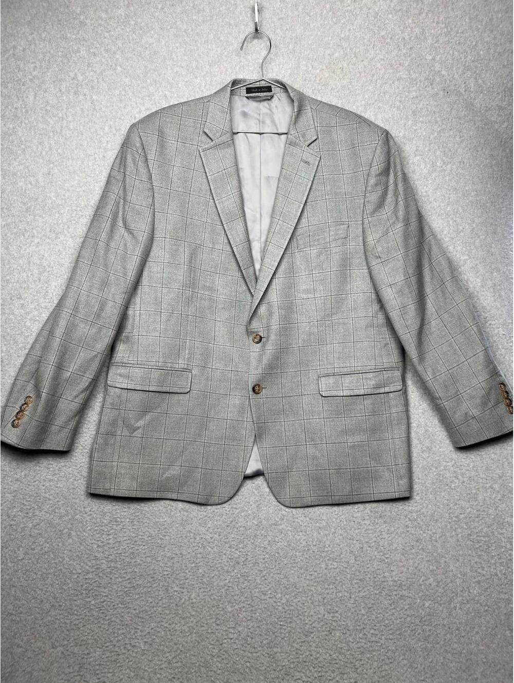 Lauren Ralph Lauren Mens Silk Wool Plaid Blazer 46R Sport Jacket Classic Gray
